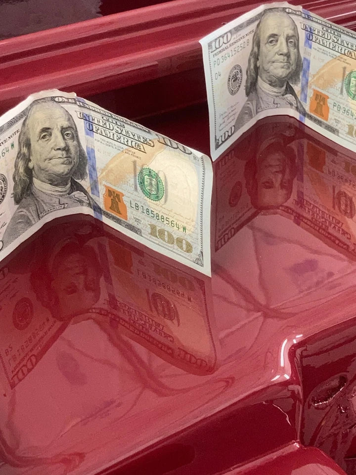 HS 99 clear coat shine reflecting 2 $100 bills
